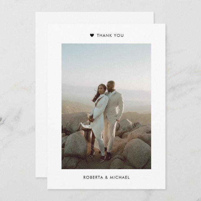 Modern Minimalist 1 Photo Wedding Thank You Card (Front/Back)