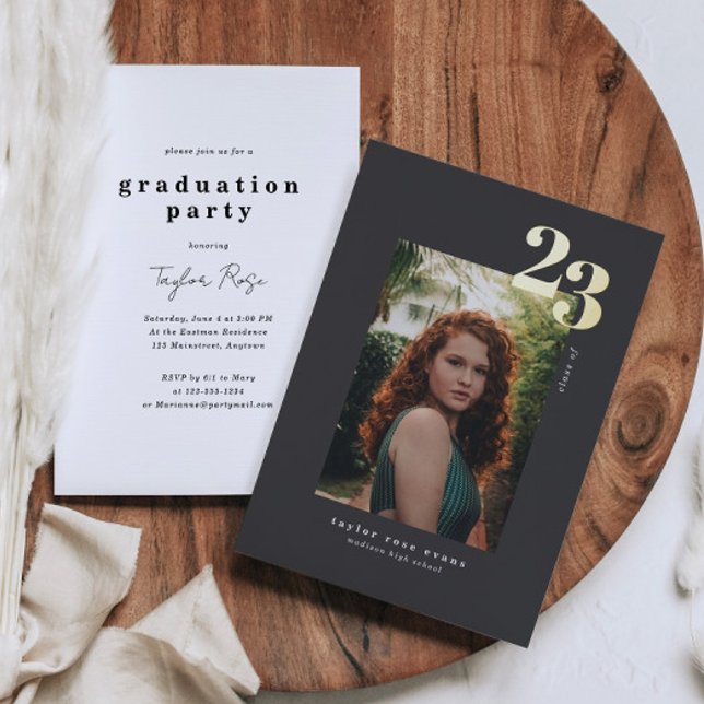 Modern Minimalist 2023 | Photo Graduation Foil Invitation (Creator Uploaded)