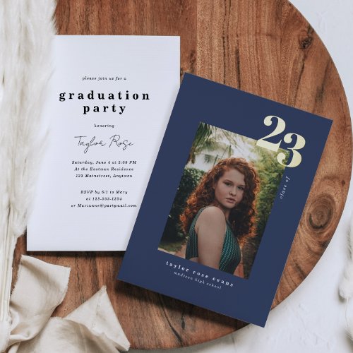 Modern Minimalist 2023  Photo Graduation Foil Invitation