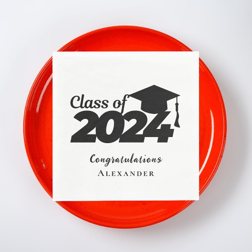 Modern Minimalist 2024 Black and White Graduation Napkins