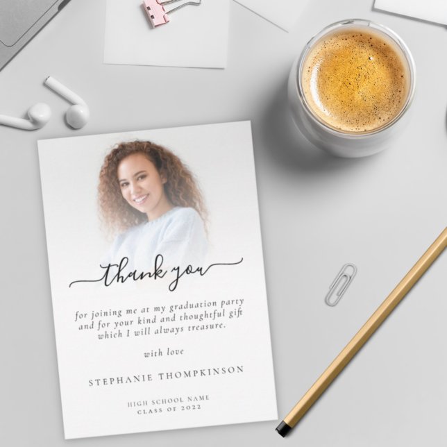 Modern Minimalist 2024 Photo Graduation Thank You Card (Creator Uploaded)