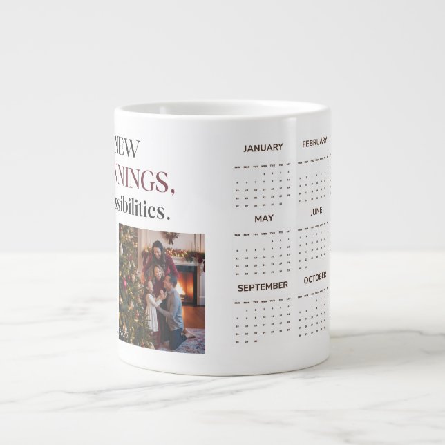 Modern Minimalist 2025 Custom Photo Calendar  Giant Coffee Mug (Front)