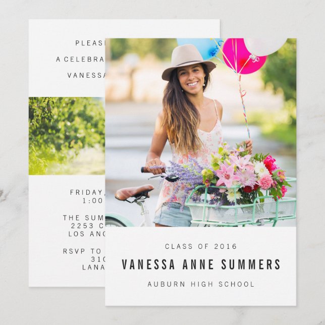 Modern Minimalist 2 Photo Graduation Announcement (Front/Back)