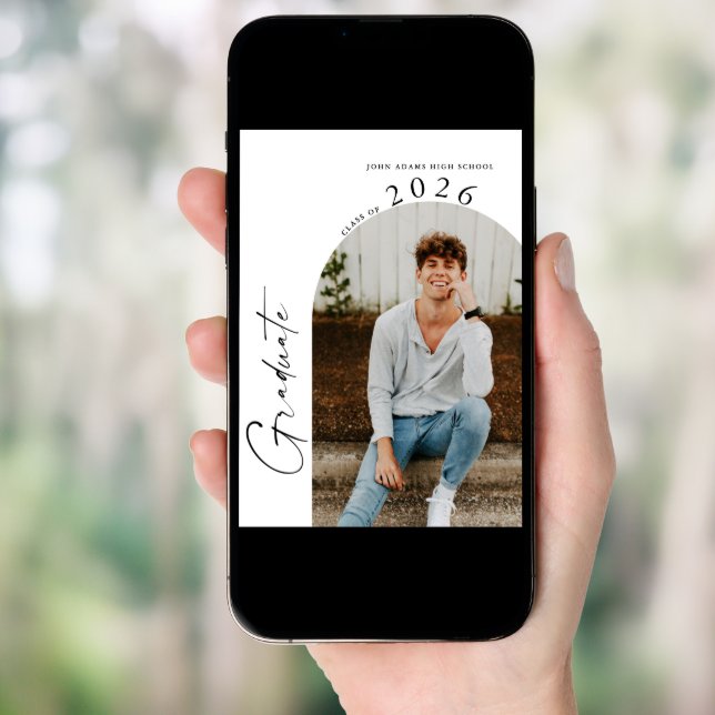 Modern Minimalist 2 Photo Graduation Party Invitation (Front Digital)