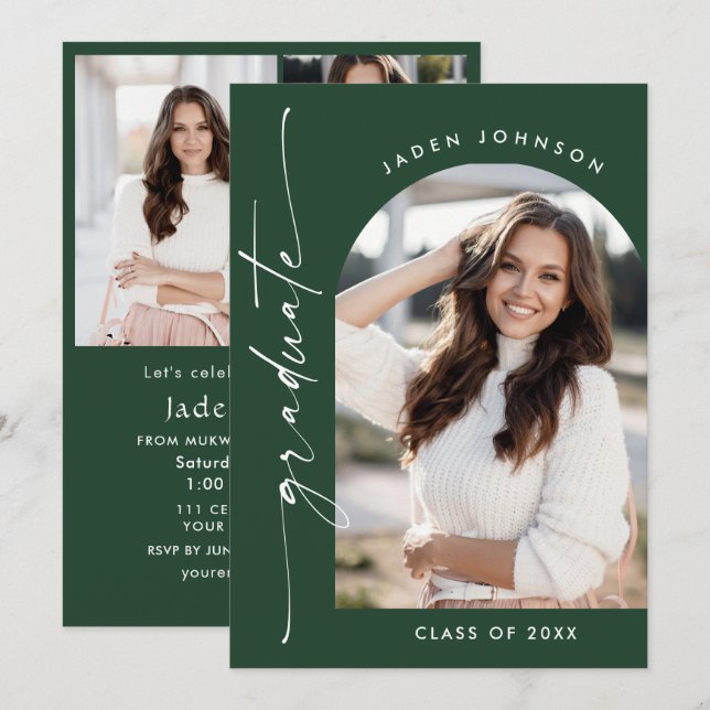 Modern Minimalist 2 PHOTO Graduation Party Invitation (Front/Back)