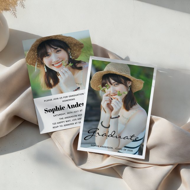 Modern Minimalist 2 Photo Graduation Party Invitation (Creator Uploaded)