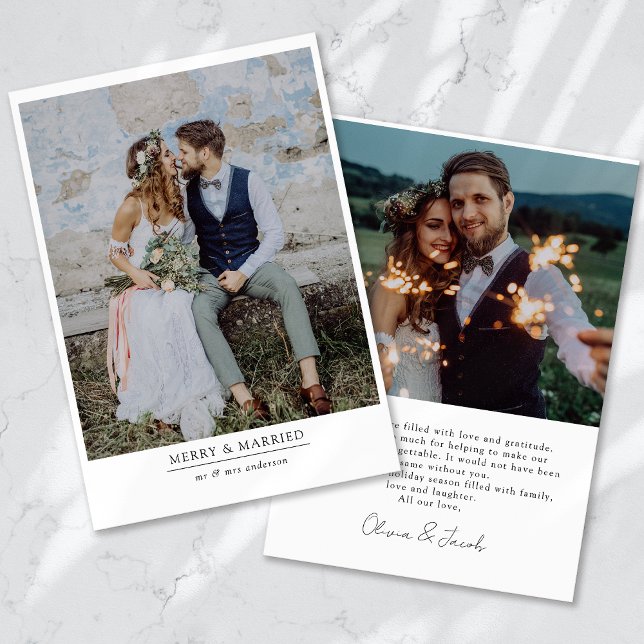 Modern Minimalist 2 Photo Merry & Married  Holiday Card (Creator Uploaded)