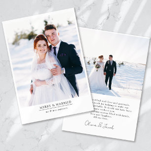 Modern Minimalist 2 Photo Merry & Married Holiday Card
