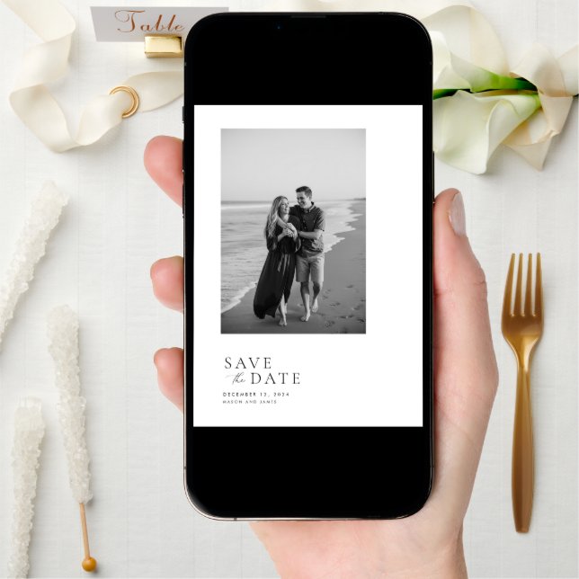 Modern Minimalist 2 Photo QR Code Save The Date (Front Digital)