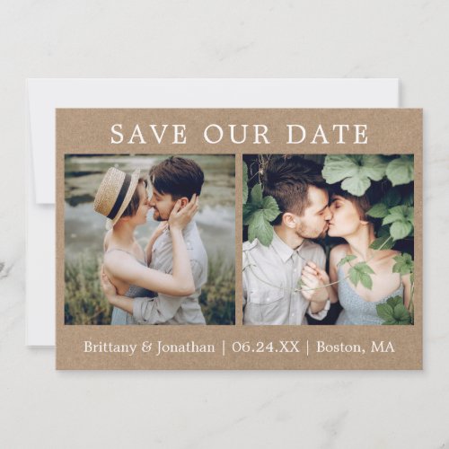 Modern Minimalist 2 Photo Save Our Date Kraft Card