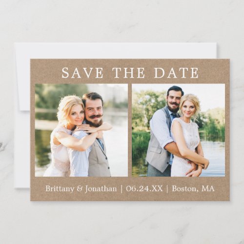 Modern Minimalist 2 Photo Save The Date Kraft Card