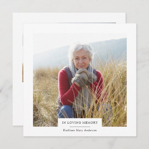 Modern Minimalist 2 Photo Square Funeral Thank You Card
