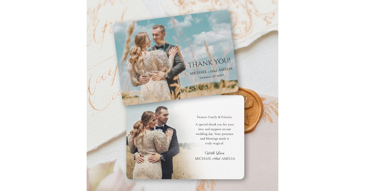 Modern Minimalist 2 Photo Wedding Thank You Card | Zazzle