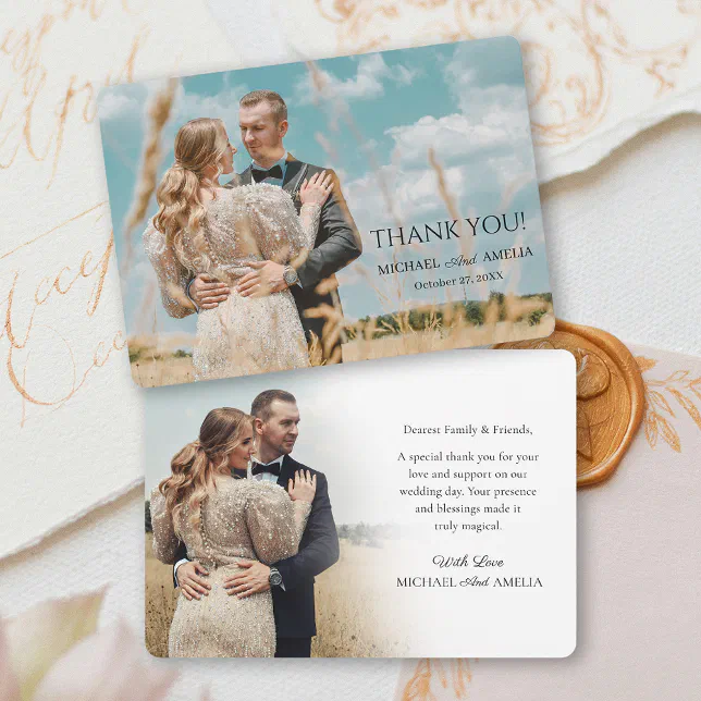Modern Minimalist 2 Photo Wedding Thank You Card | Zazzle