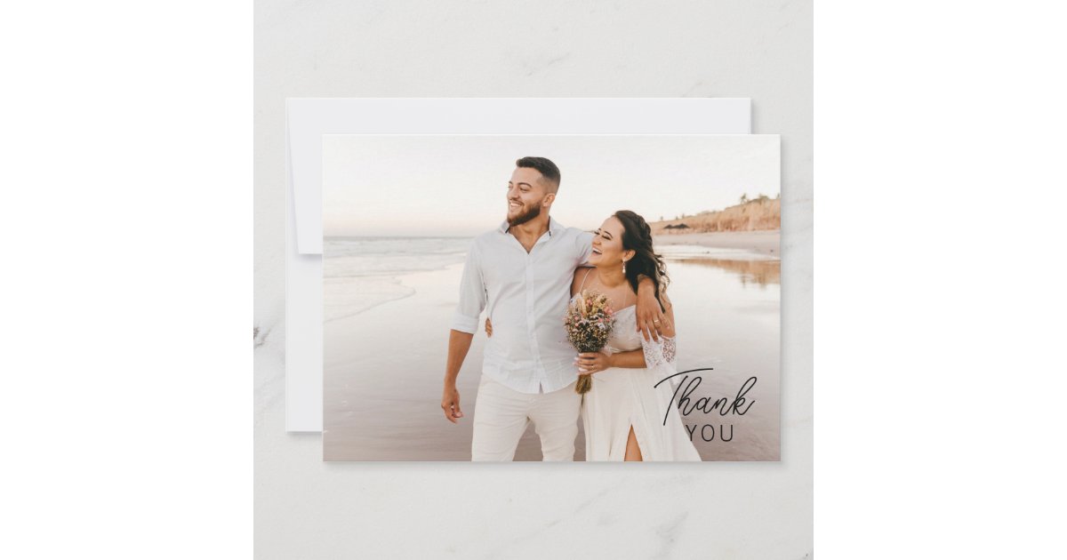 Modern Minimalist 2 Photos Thank You Card | Zazzle