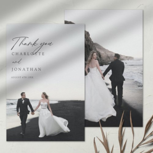 Modern Minimalist 2 Photos Wedding Thank You Card