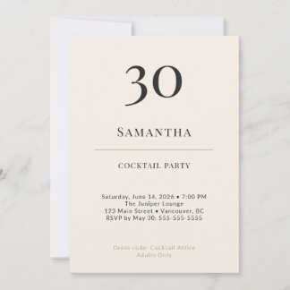 Modern Minimalist 30th Birthday Cocktail Party Invitation