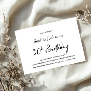 Modern Minimalist 30th Birthday Party Invitation