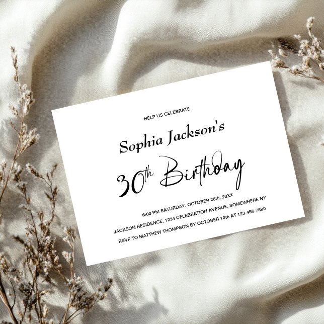 Modern Minimalist 30th Birthday Party Invitation (Creator Uploaded)