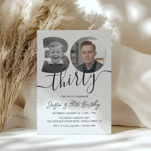 Modern Minimalist 30th Birthday Photo Invitation