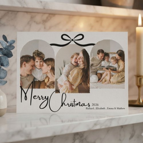 Modern Minimalist 3 Arch Photo Family Christmas Thank You Card