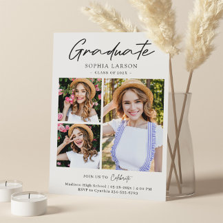 Modern Minimalist 3 Photo Collage Graduation Announcement