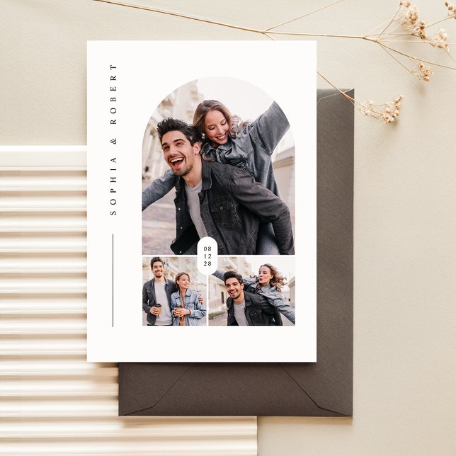 Modern Minimalist 3 Photo Collage Wedding Invitation (Creator Uploaded)