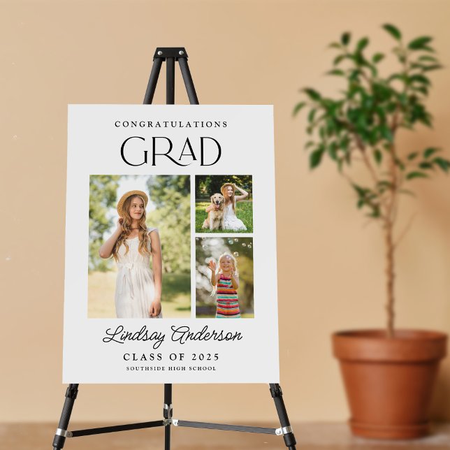 Modern Minimalist 3 Photo Congratulations Graduate Foam Board (Creator Uploaded)