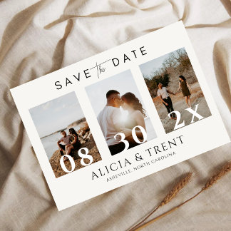 Modern Minimalist 3 Photo Date Overlay  Save The Date