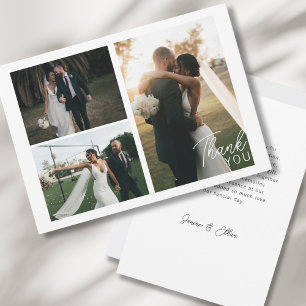 Modern Minimalist 3 Photos Wedding Thank you Card
