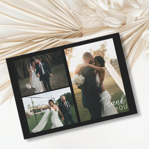 Modern Minimalist 3 Photos Wedding Thank you Card