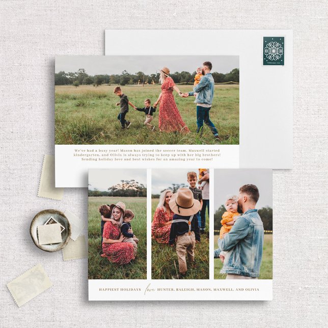 Modern Minimalist 3 Vertical Photos Holiday Card (Creator Uploaded)