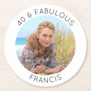 Modern Minimalist 40 & Fabulous Photo Round Paper Coaster