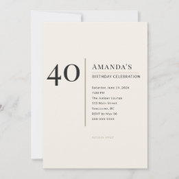 Modern Minimalist 40th Adult Birthday Celebration Invitation