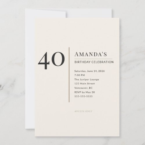 Modern Minimalist 40th Adult Birthday Celebration
