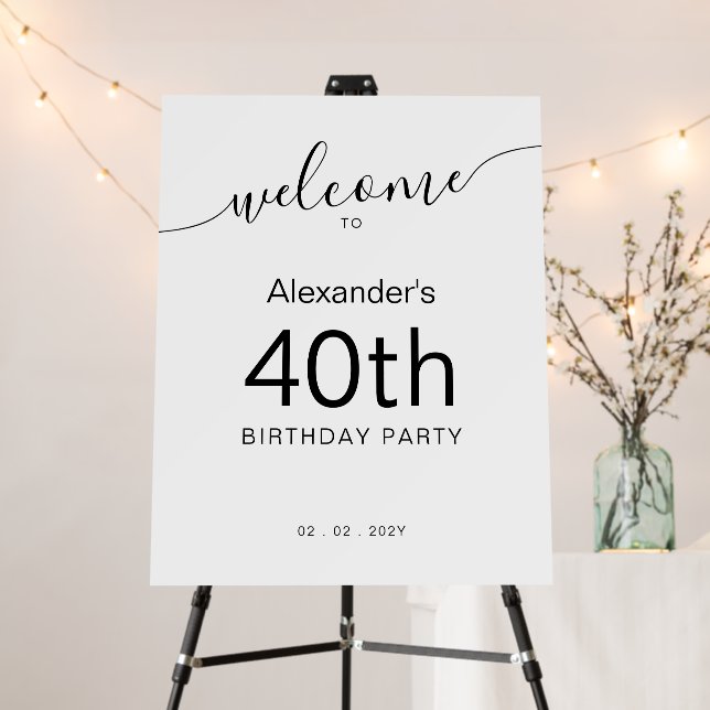 Modern Minimalist 40th Birthday Party Welcome Sign (In Situ (Stand))