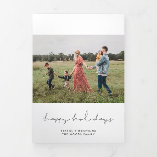 Modern Minimalist 4 family photos Holiday Tri_Fold Card