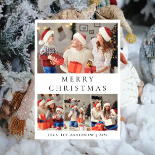 Modern Minimalist 4 Photo Grid Family Christmas Holiday Card