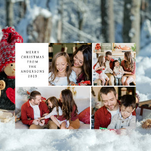 Modern Minimalist 4 Photo Grid Family Christmas Holiday Card