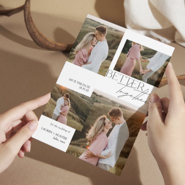 Modern Minimalist 4 Photo Typography Wedding Save The Date (Creator Uploaded)