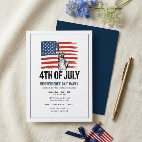 Modern Minimalist 4th of July Patriotic BBQ Party Invitation
