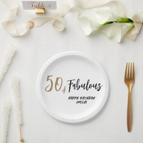 Modern Minimalist 50 and Fabulous 50th Birthday Paper Plates