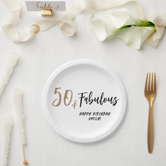 Modern Minimalist 50 and Fabulous 50th Birthday Paper Plates (Wedding)