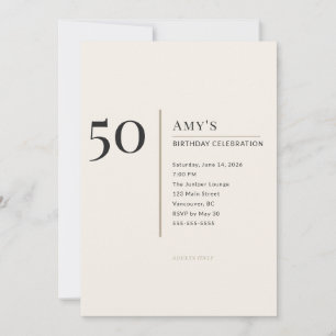 Modern Minimalist 50th Adult Birthday Celebration Invitation