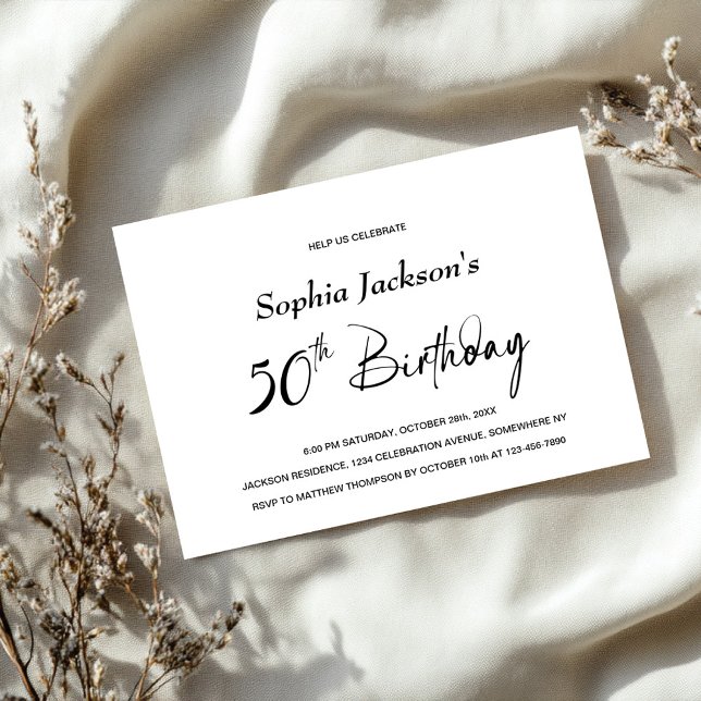 Modern Minimalist 50th Birthday Party Invitation (Creator Uploaded)