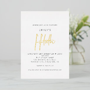 Modern Minimalist 50th Birthday Party Script Real Foil Invitation