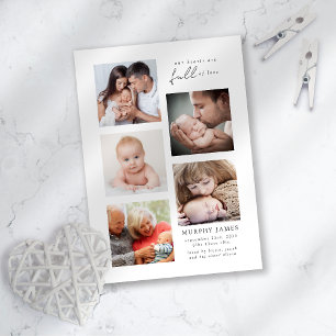 Modern Minimalist 5 Photo Baby Birth Announcement