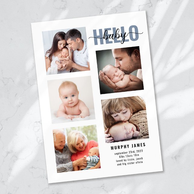 Modern Minimalist 5 Photo Baby Birth Announcement (Creator Uploaded)