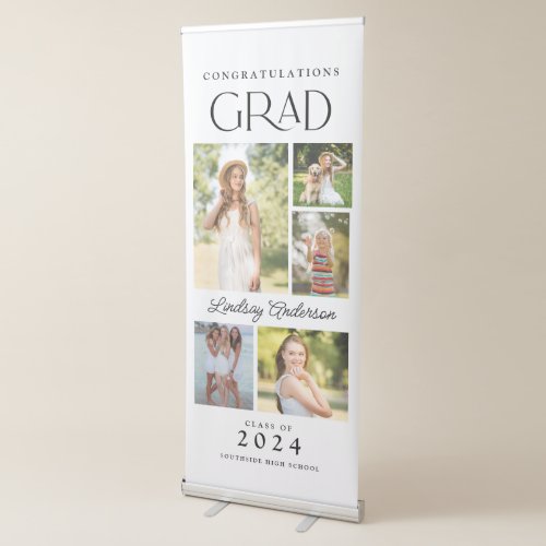 Modern Minimalist 5 Photo Congratulations Graduate Retractable Banner