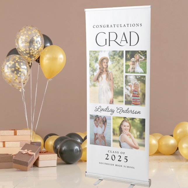 Modern Minimalist 5 Photo Congratulations Graduate Retractable Banner (Creator Uploaded)